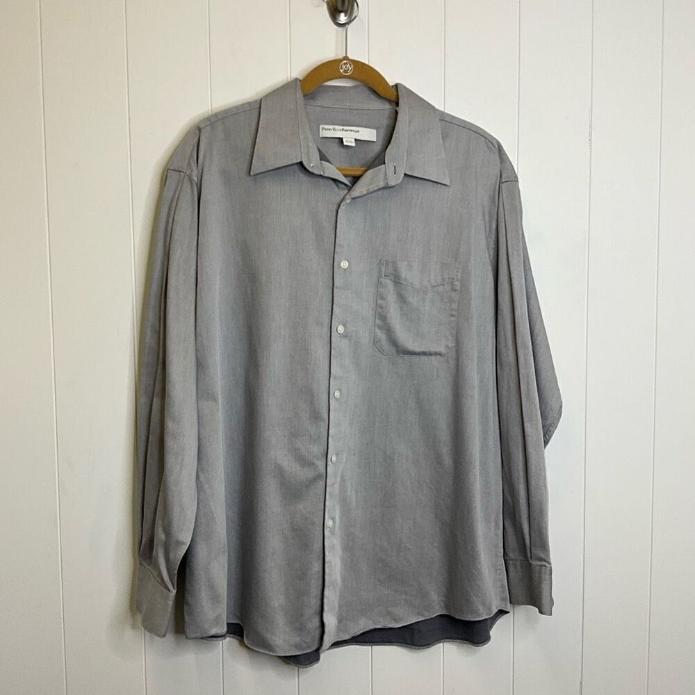 Perry Ellis Portfolio Men's Size 17.5 34/35 Grey Long Sleeve Dress Shirt